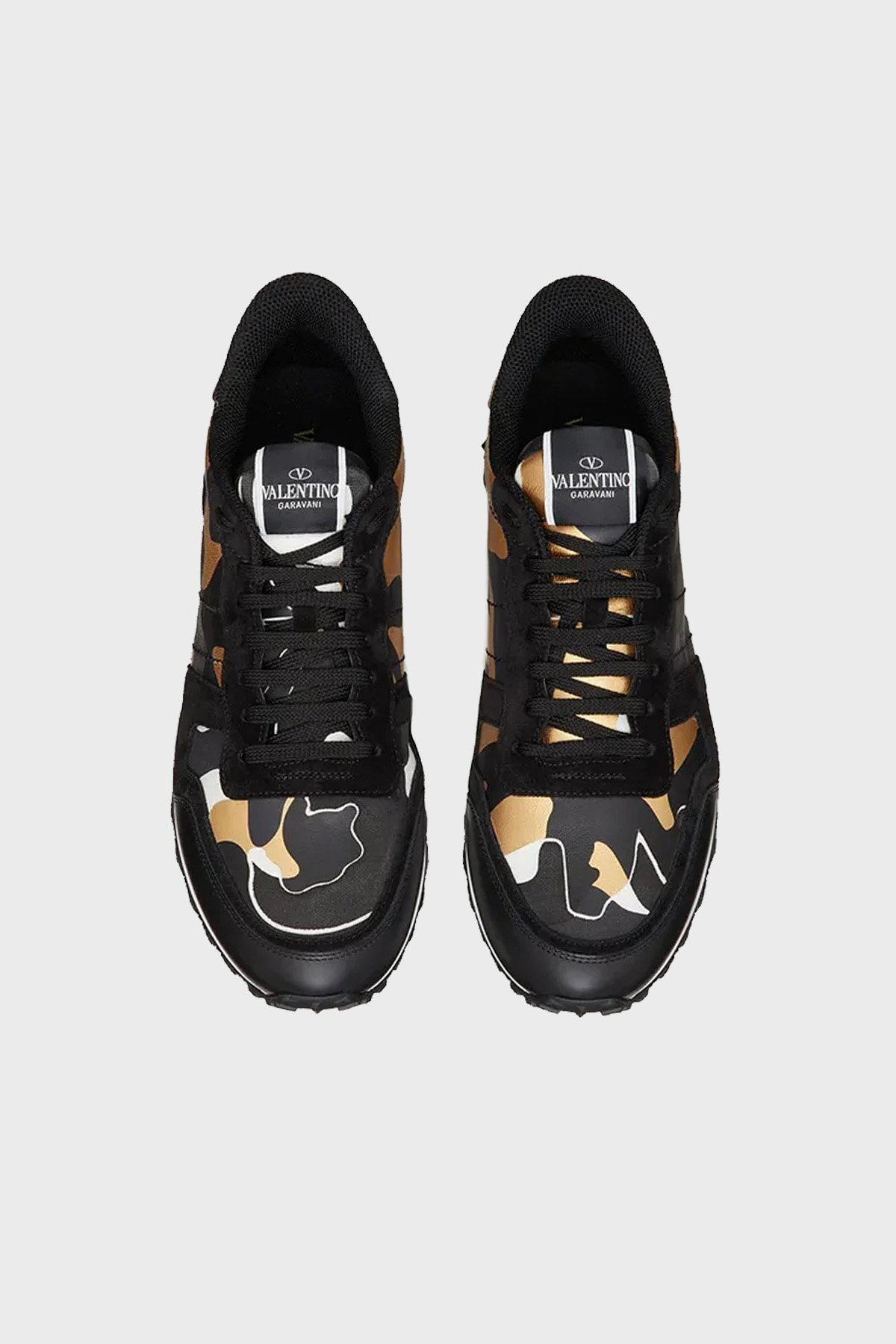 Men's Valentino Camo Rock Runners Black Gold Sneakers