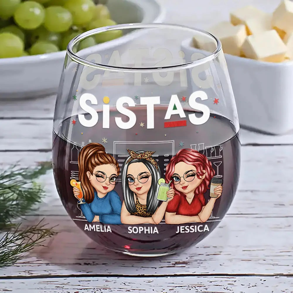 We're Not Sugar And Spice And Everything Nice Bestie - Personalized Stemless Wine Glass