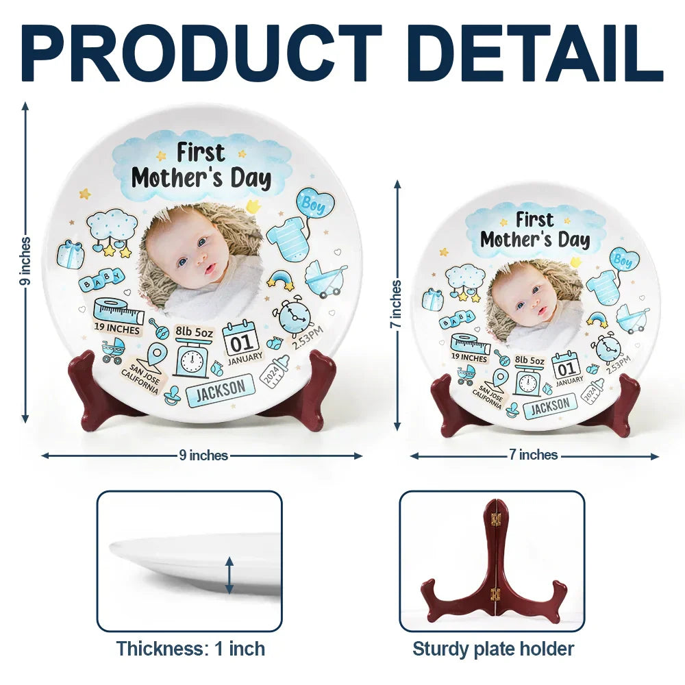 Custom Photo Our First Mother's Day Information Icon - Personalized Ceramic Plate