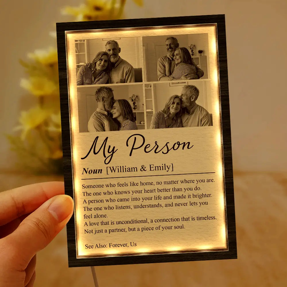 Custom Photo Couple My Person Definition - Personalized LED Light Wooden Plaque