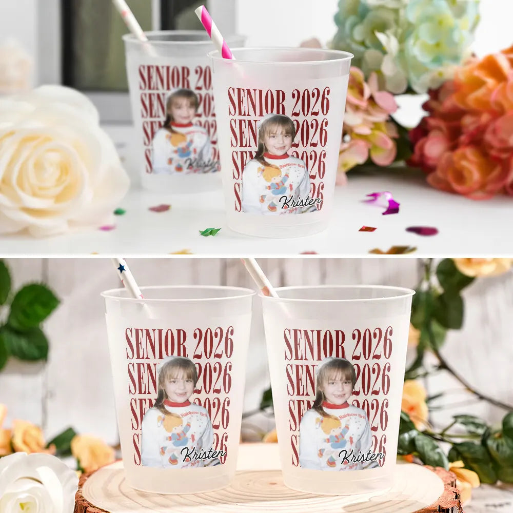 Custom Photo Senior Vintage Portrait - Personalized Frosted Cups