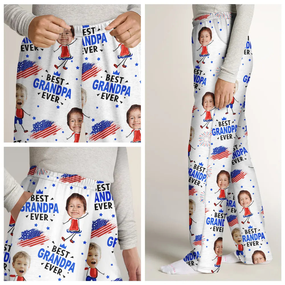 Custom Photo Stars And Stripes Best Dad Grandpa Ever - Personalized Pajama Pants