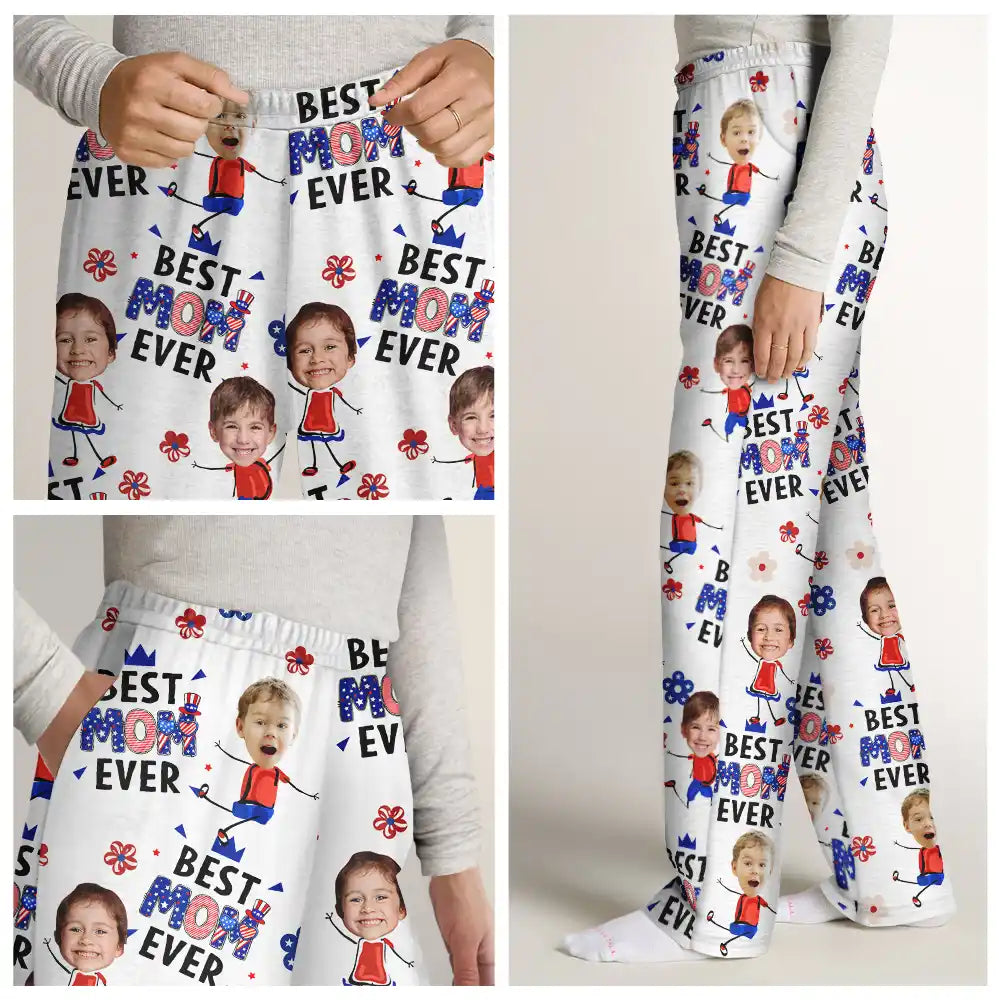 Custom Photo Stars & Stripes Best Mom Dad Grandma Grandpa Ever - Personalized Pajama Pants