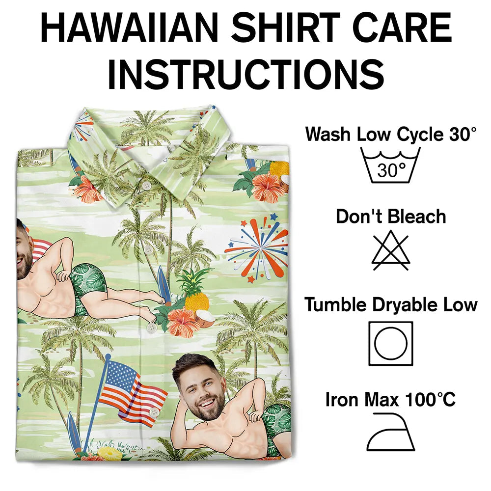 Custom Photo US Flag Sexy Pose - Personalized Hawaiian Shirt