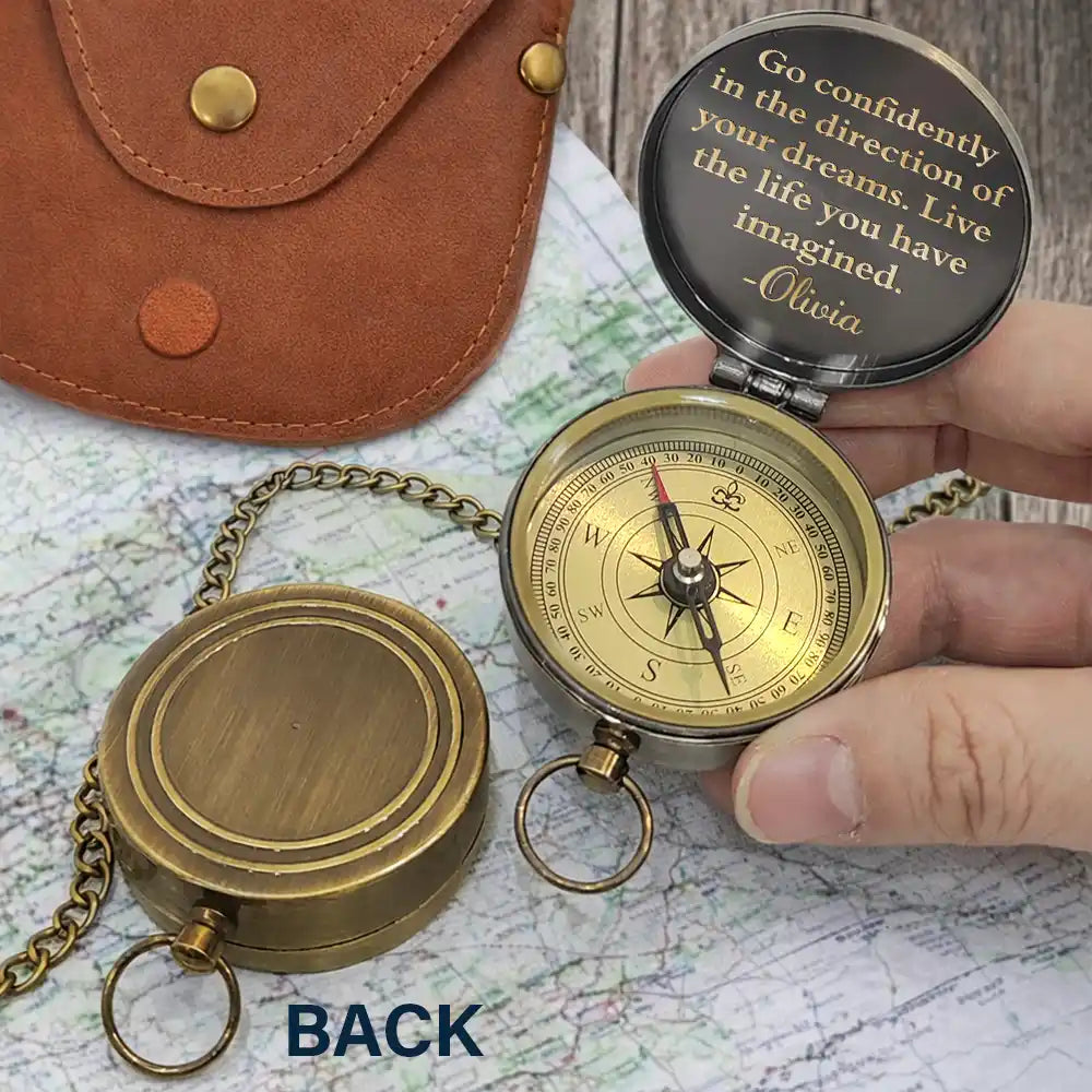 Go Confidently In The Direction Of Your Dreams - Personalized Engraved Brass Compass