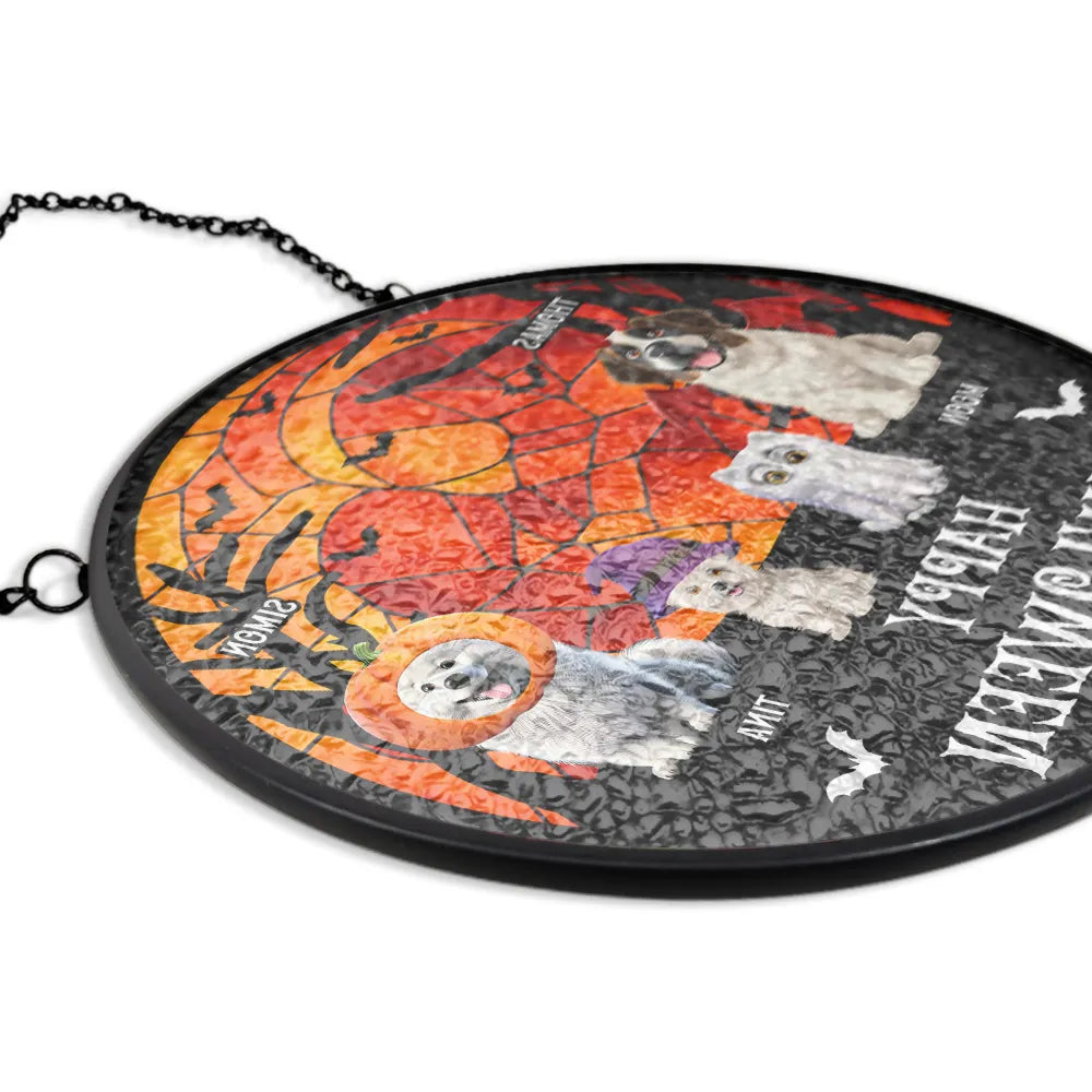 Happy Meowloween Halloween Pets - Personalized Stained Glass Window Hanging Suncatcher