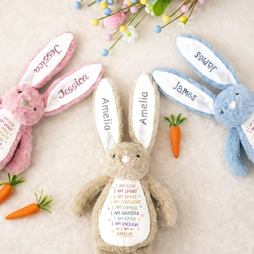 I Am Kind I Am Smart Rabbit With Name - Personalized Soft Toy Bunny