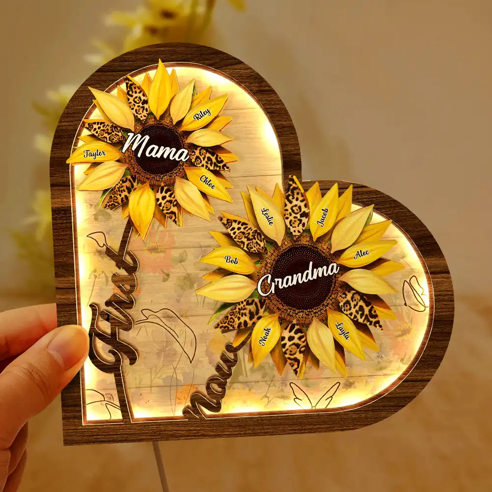 Sunflower First Mom Now Grandma - Personalized LED Light Wooden Plaque