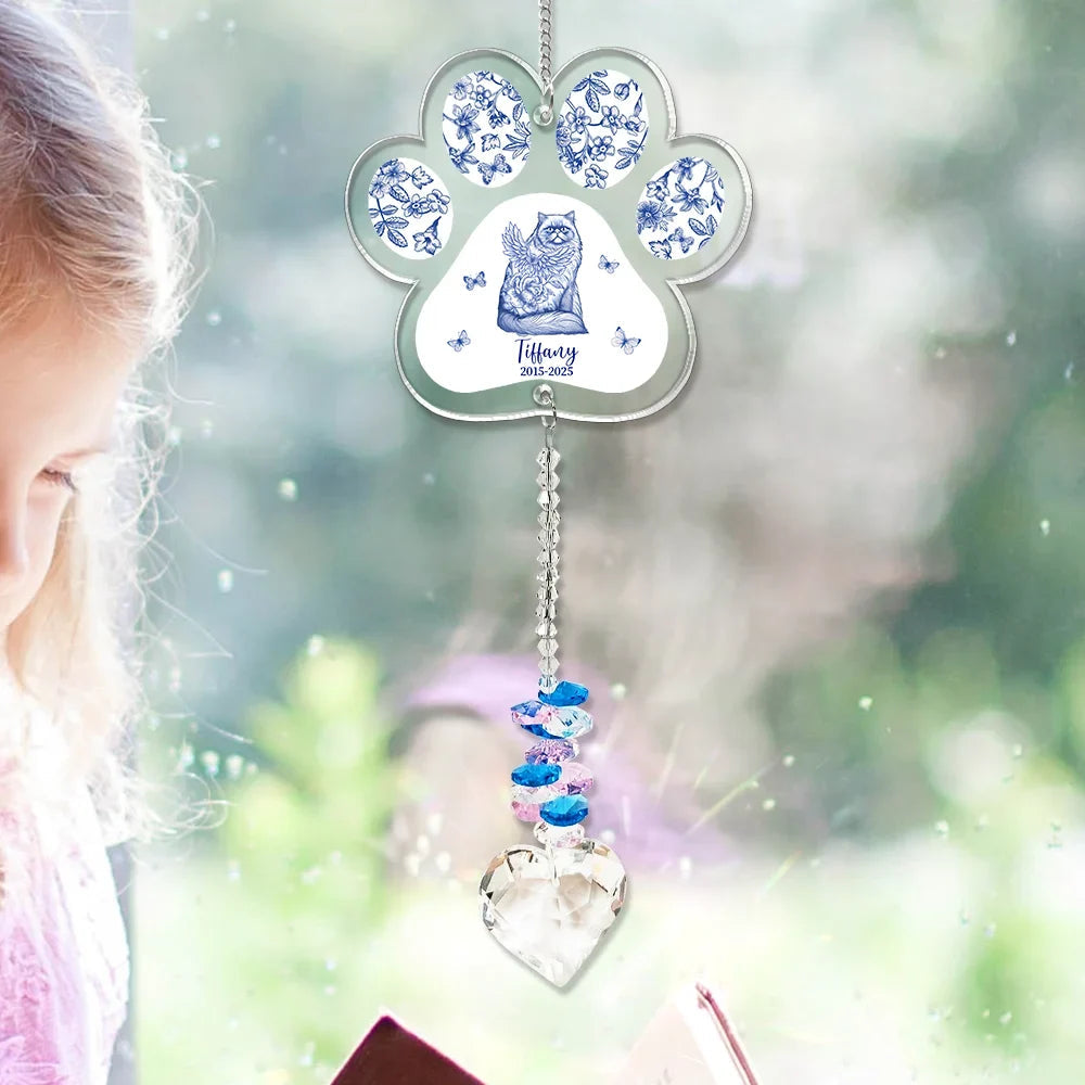 Toile De Jouy Cat Forever Bloom - Personalized Heart Crystal Suncatcher