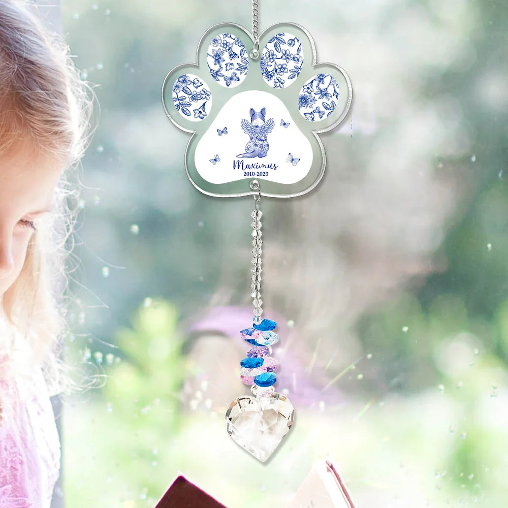 Toile De Jouy Dog Forever Bloom - Personalized Heart Crystal Suncatcher