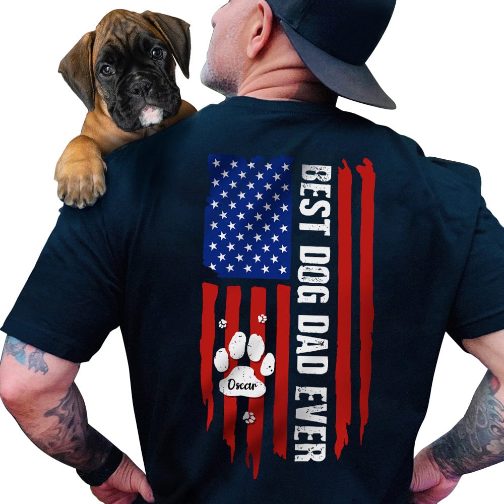 Best Dog Dad Ever Paw American Flag Backside Dog Shirt