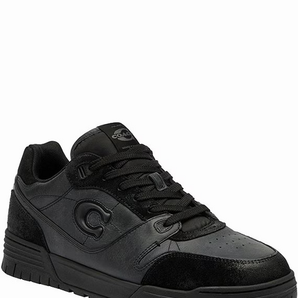 Men's COACH SoHo Leather Lace-Up Casual Black Sneakers