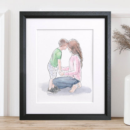 Mummy and Me Line Portrait - Custom Portrait Art