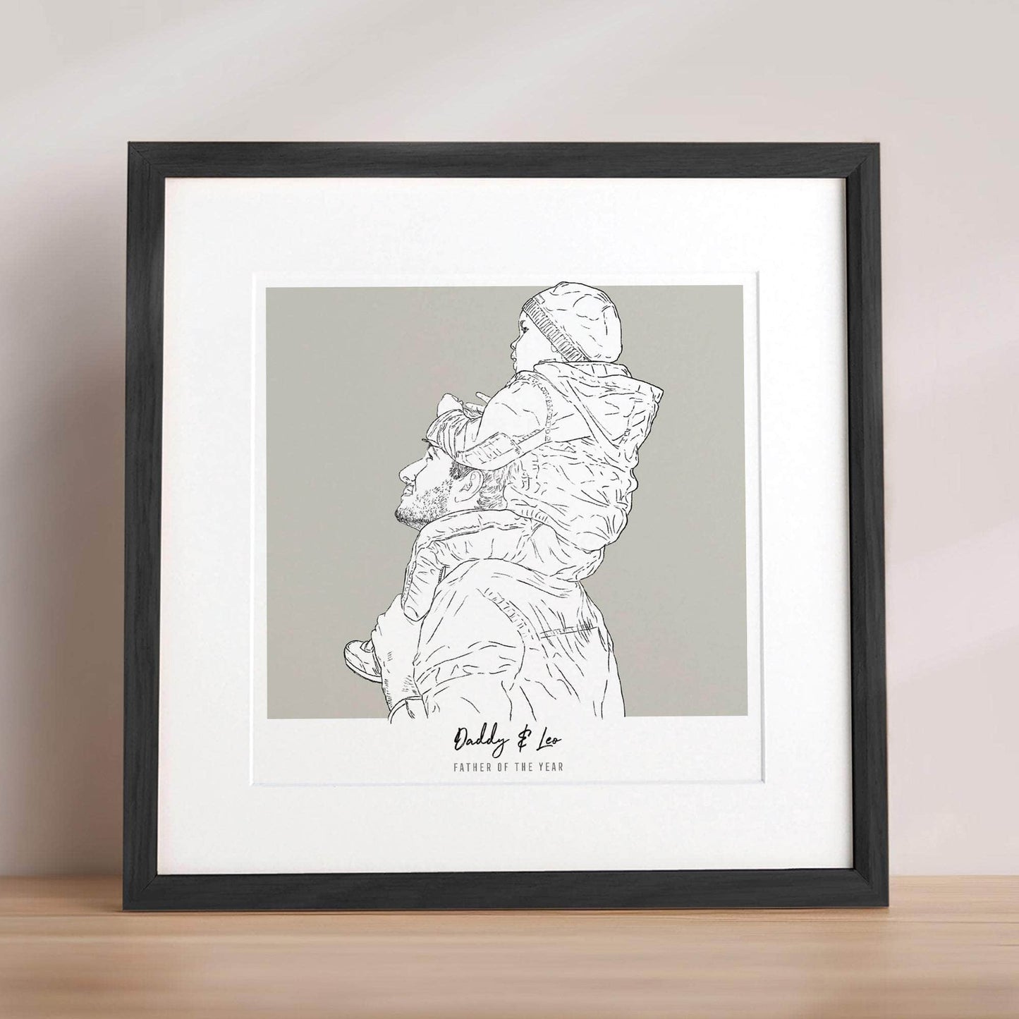 Daddy and me Colour Block People Line Portrait - Custom Portrait Art