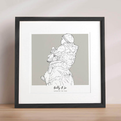 Daddy and me Colour Block People Line Portrait - Custom Portrait Art