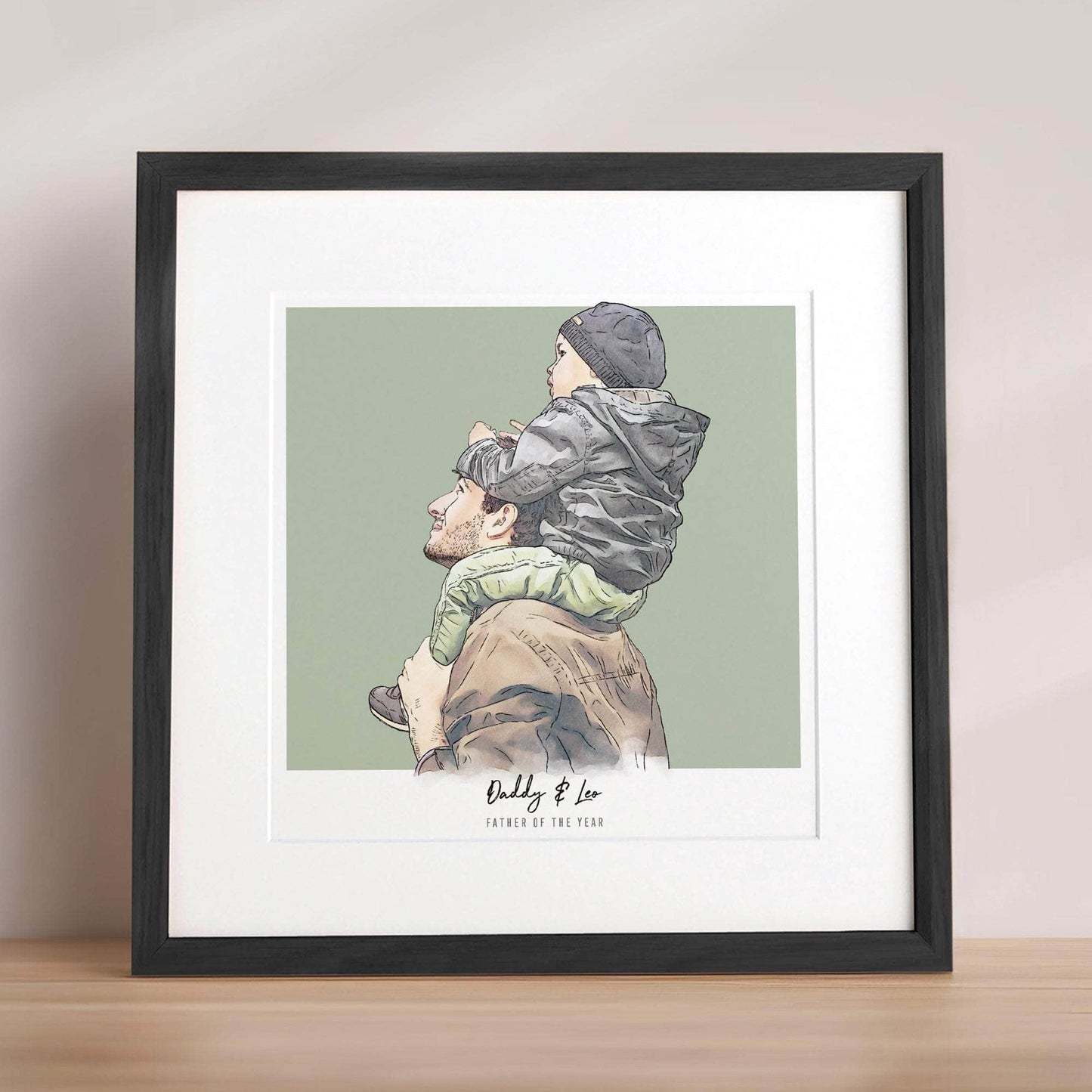 Daddy and me Colour Block People Line Portrait - Custom Portrait Art