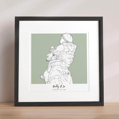 Daddy and me Colour Block People Line Portrait - Custom Portrait Art