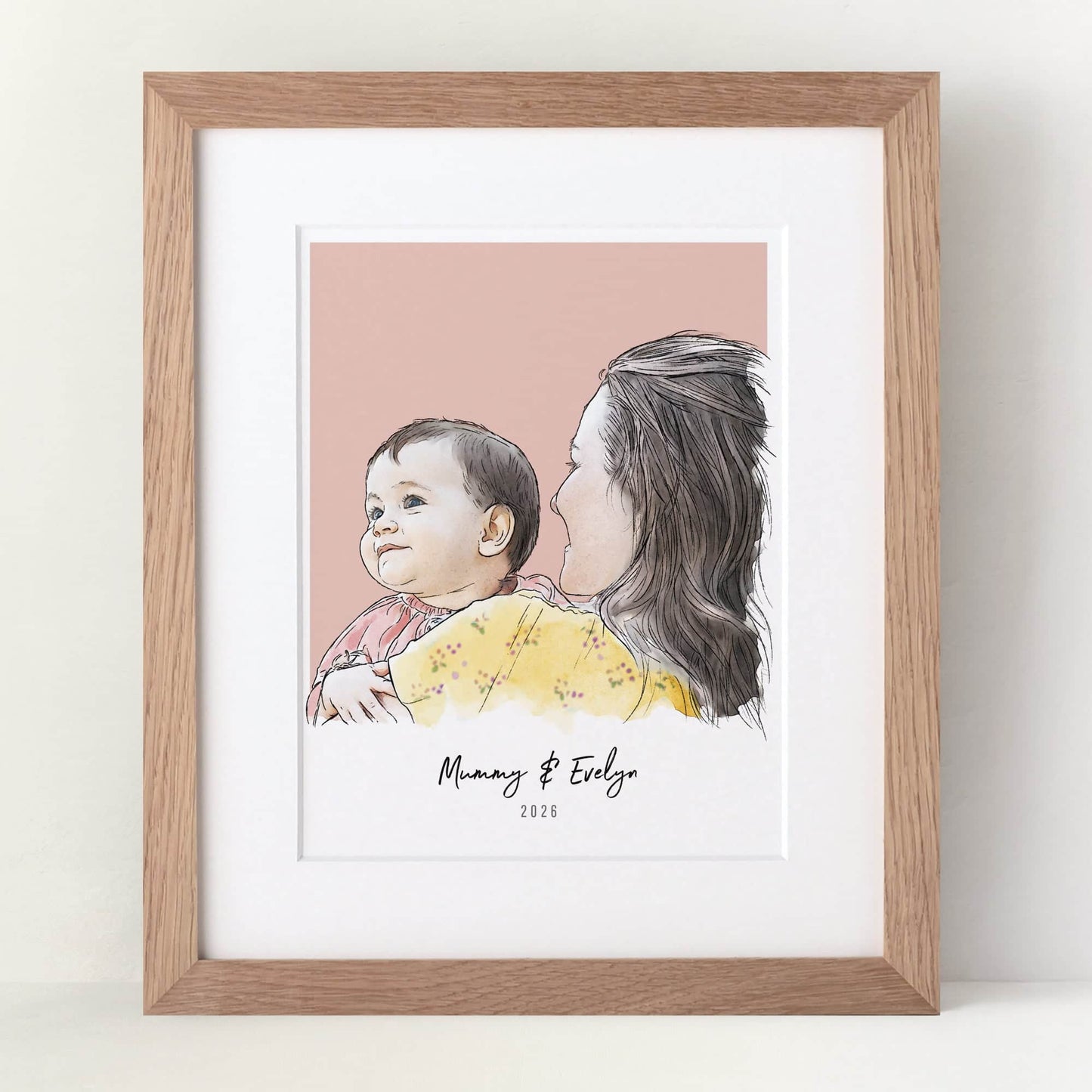Mummy and Me Colour Block People Line Portrait - Custom Portrait Art