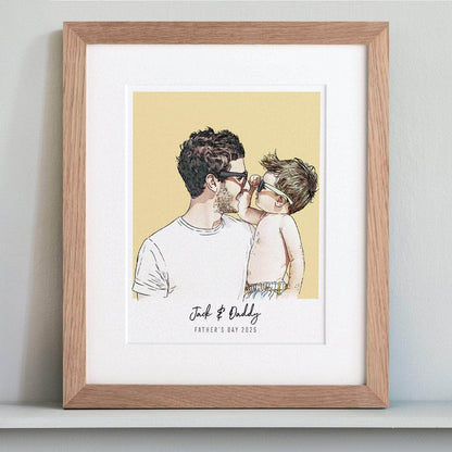Daddy and me Colour Block People Line Portrait - Custom Portrait Art