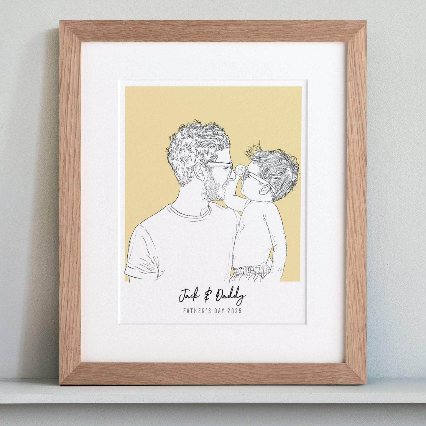 Daddy and me Colour Block People Line Portrait - Custom Portrait Art