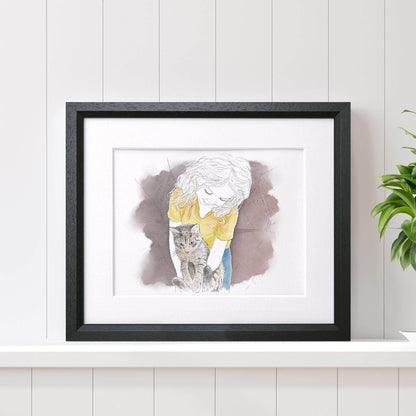 My pet and me line portrait - Custom Portrait Art