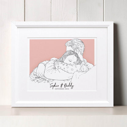 Daddy and me Colour Block People Line Portrait - Custom Portrait Art