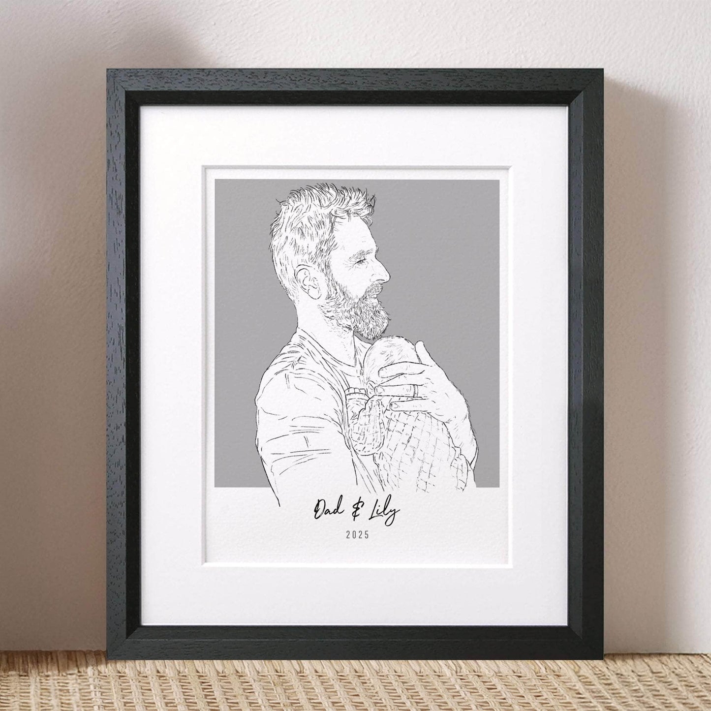 Daddy and me Colour Block People Line Portrait - Custom Portrait Art