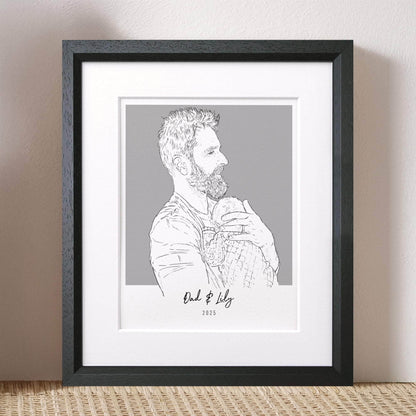 Daddy and me Colour Block People Line Portrait - Custom Portrait Art