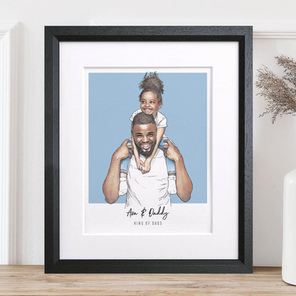 Daddy and me Colour Block People Line Portrait - Custom Portrait Art