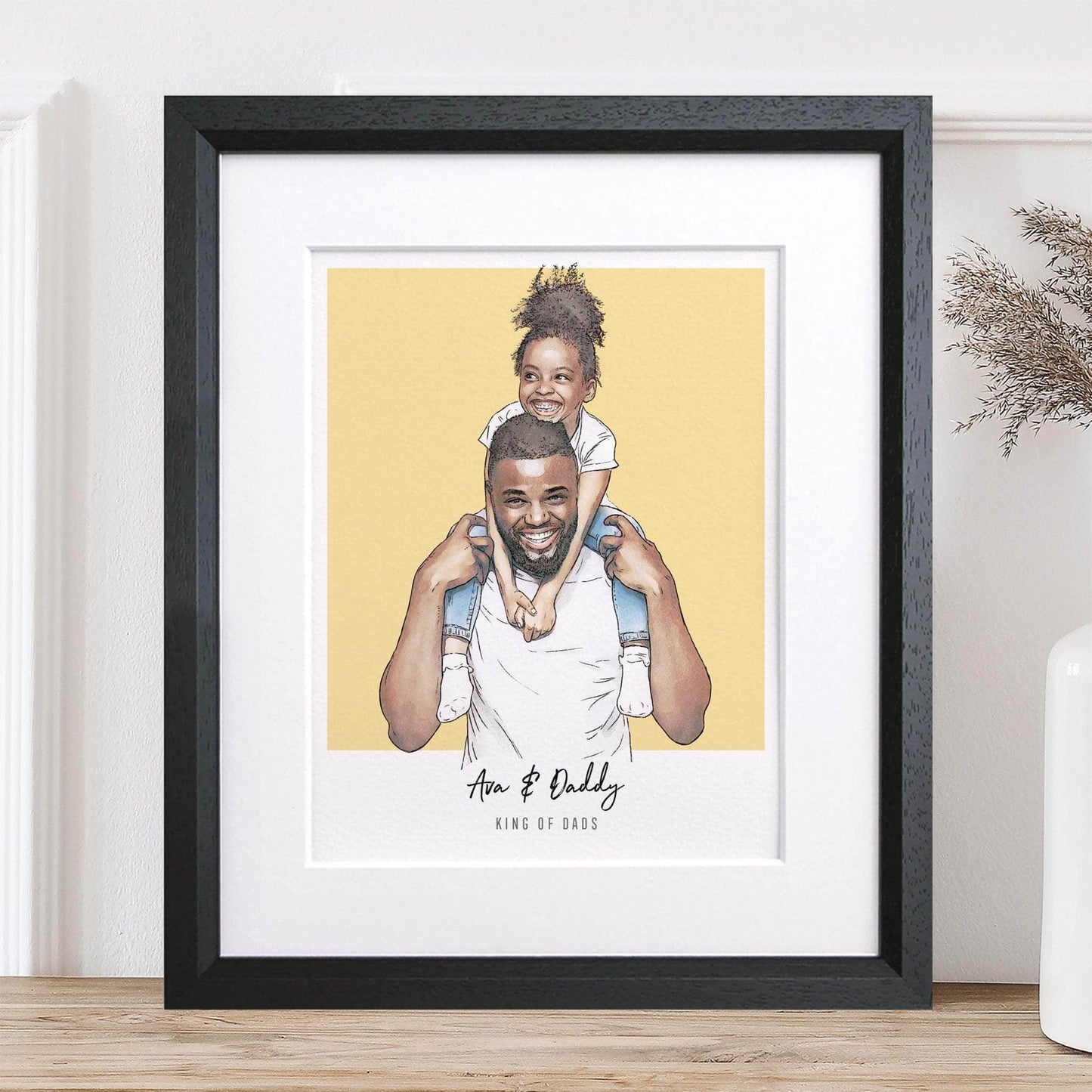 Daddy and me Colour Block People Line Portrait - Custom Portrait Art