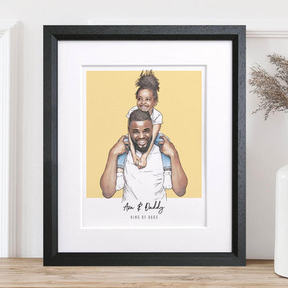 Daddy and me Colour Block People Line Portrait - Custom Portrait Art