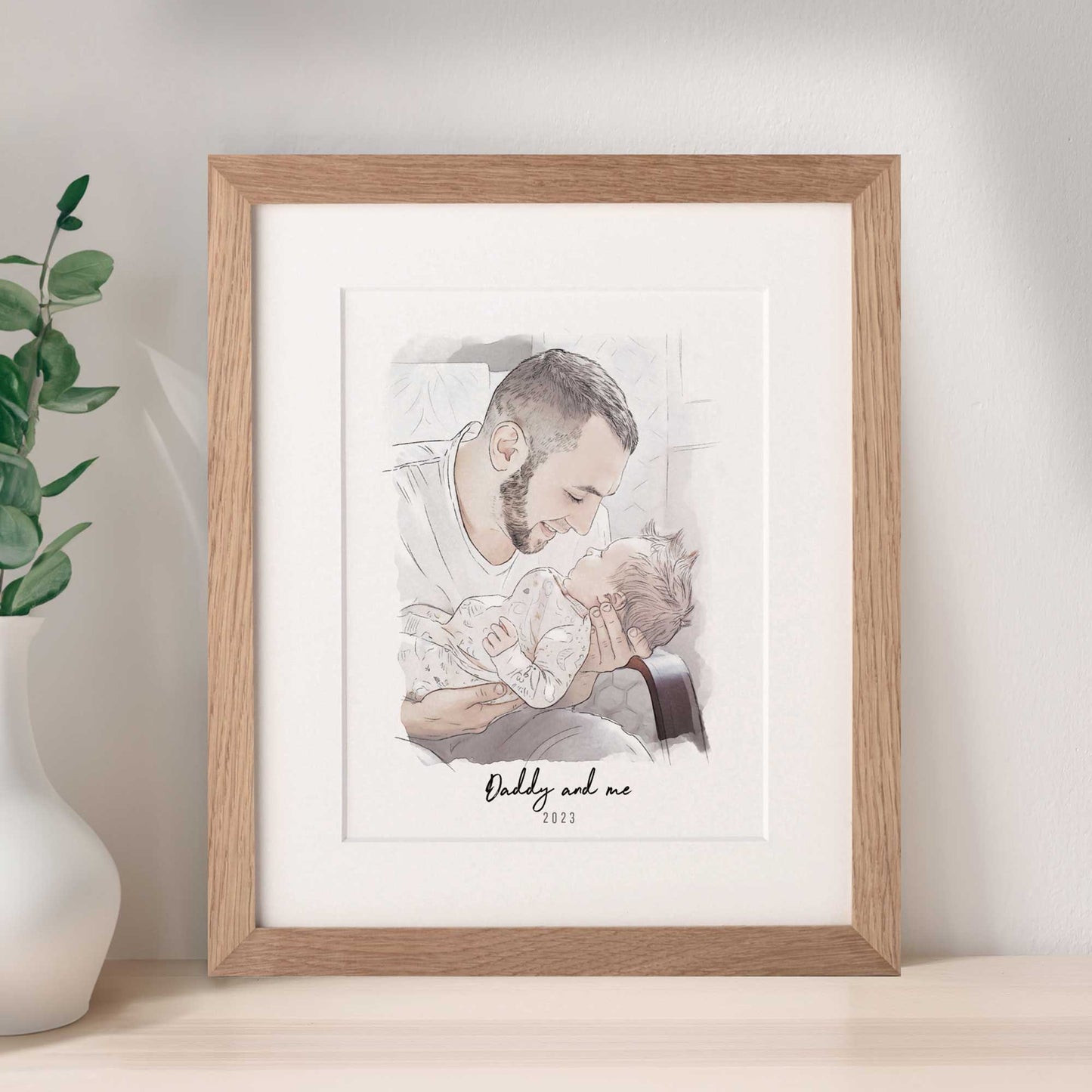 First Father's Day Watercolour Portrait - Custom Portrait Art