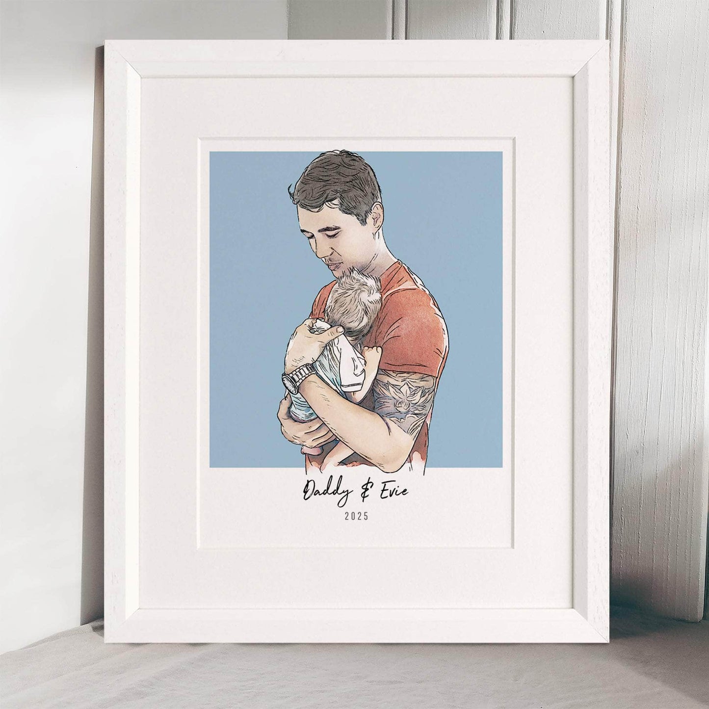 Daddy and me Colour Block People Line Portrait - Custom Portrait Art