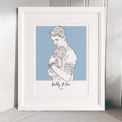Daddy and me Colour Block People Line Portrait - Custom Portrait Art