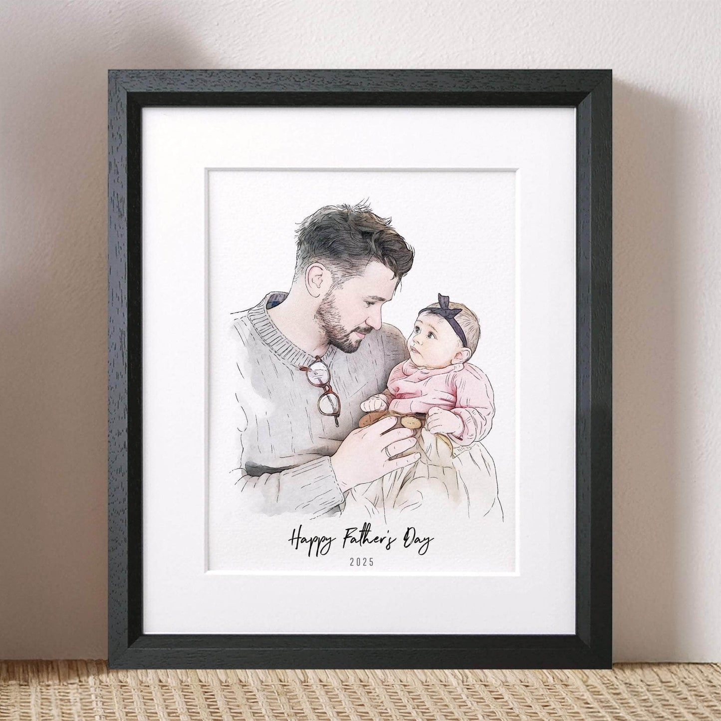 First Father's Day Watercolour Portrait - Custom Portrait Art