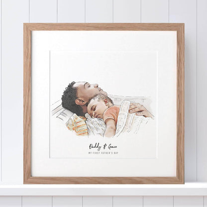 First Father's Day Watercolour Portrait - Custom Portrait Art