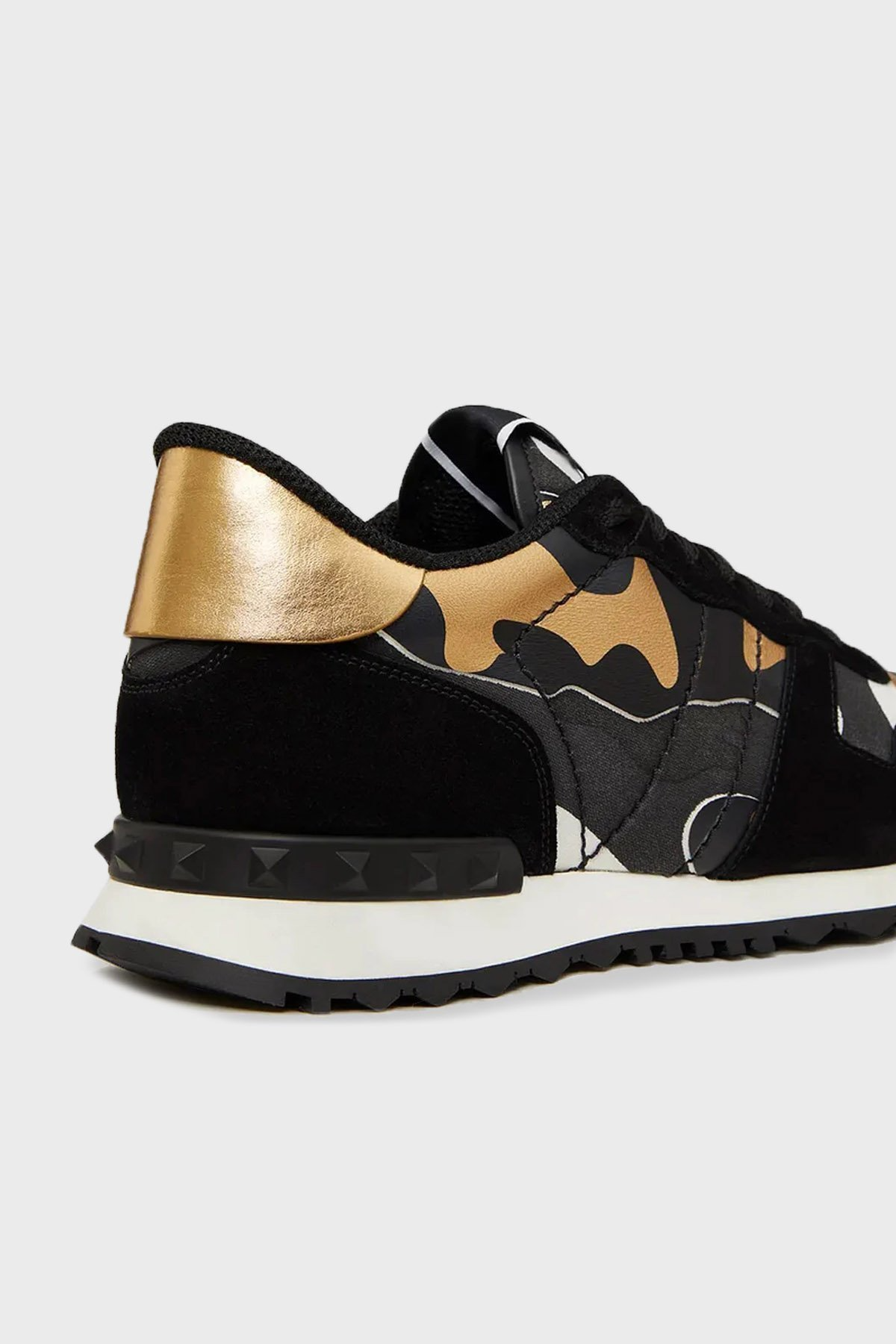 Men's Valentino Camo Rock Runners Black Gold Sneakers