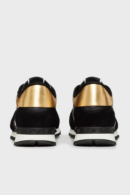 Men's Valentino Camo Rock Runners Black Gold Sneakers