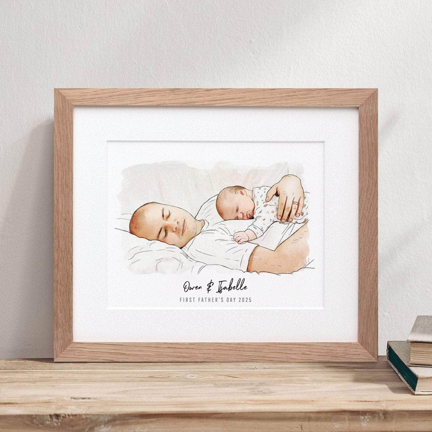 First Father's Day Watercolour Portrait - Custom Portrait Art