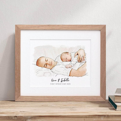 First Father's Day Watercolour Portrait - Custom Portrait Art