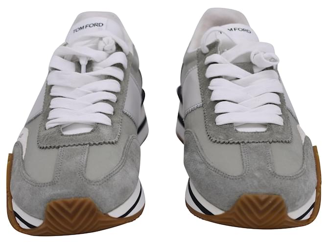 Men's Tom Ford James Mixed Media Low Top Grey Sneakers
