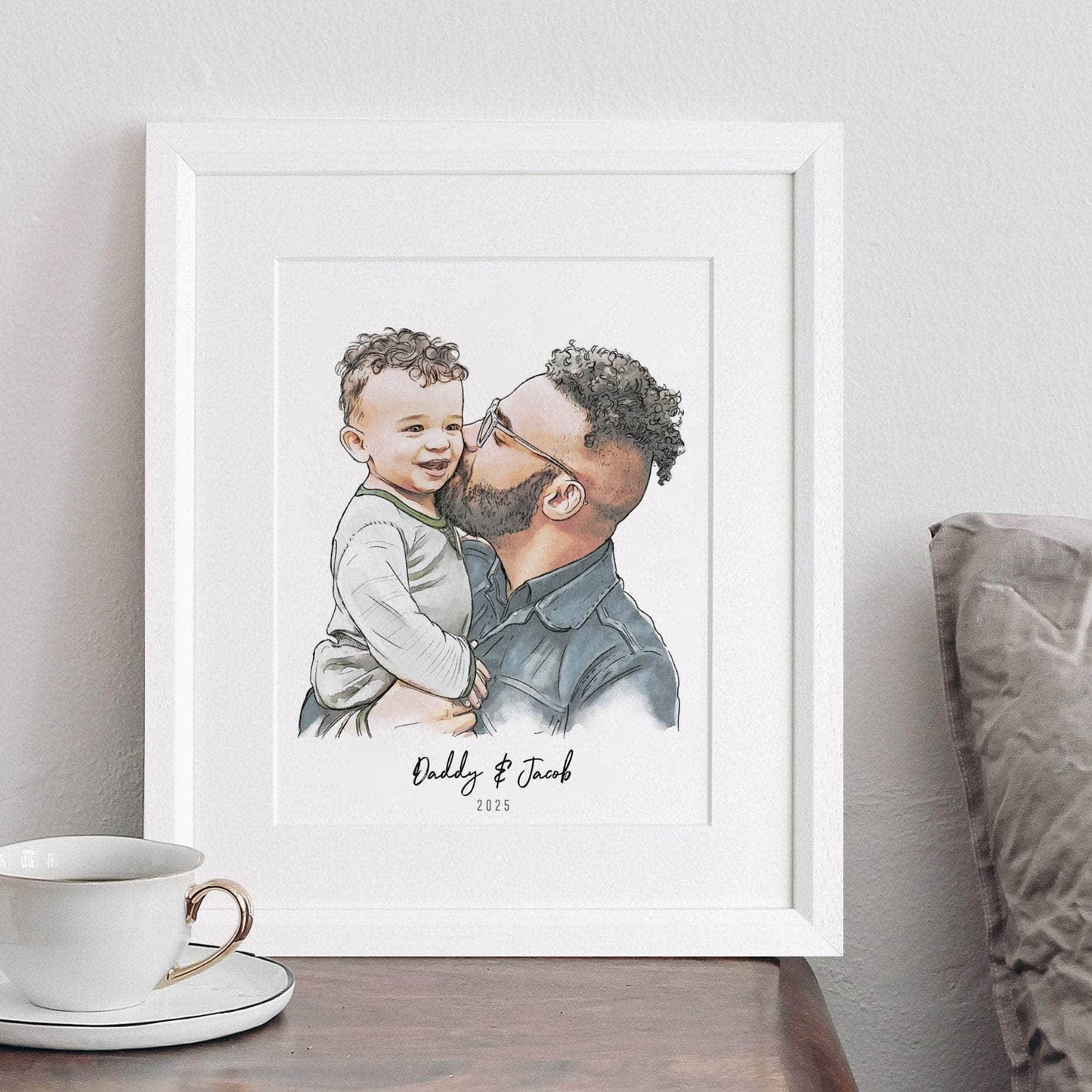 First Father's Day Watercolour Portrait - Custom Portrait Art