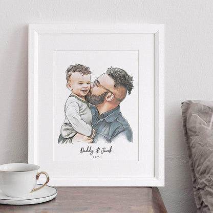 First Father's Day Watercolour Portrait - Custom Portrait Art