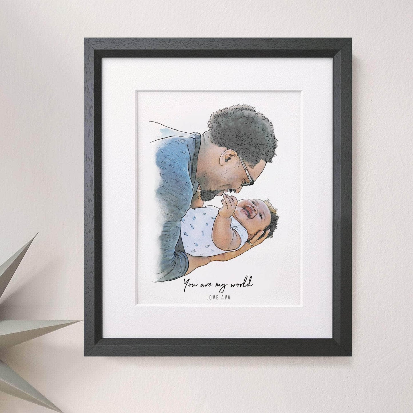 First Father's Day Watercolour Portrait - Custom Portrait Art