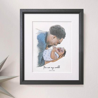 First Father's Day Watercolour Portrait - Custom Portrait Art