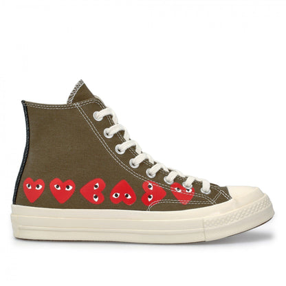 Men's Play Comme Des Garcons X Converse High Top Khaki Shoes