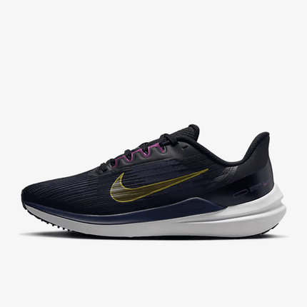 Men's Air Zoom Winflo 9 Black Blackened Blue Cave Purple Gold Suede Shoes