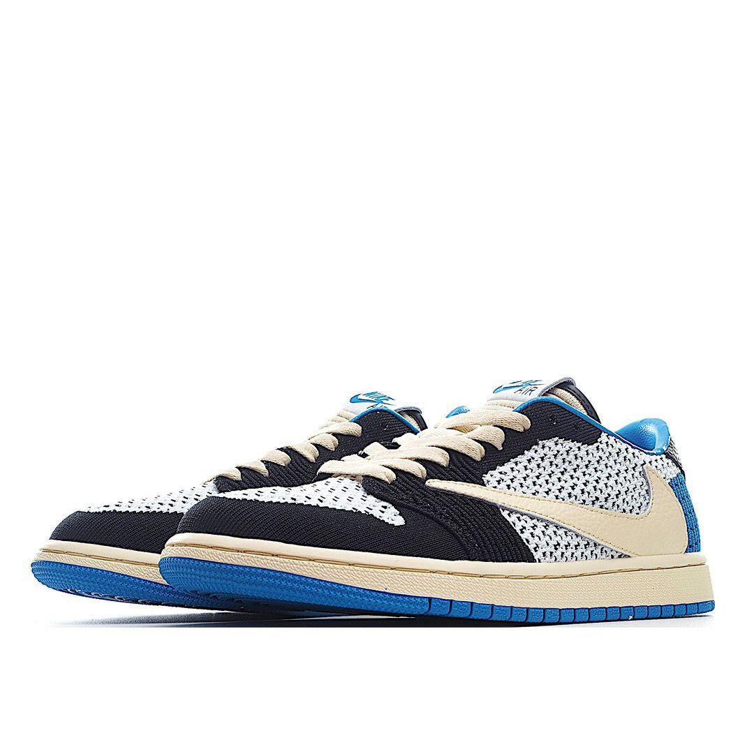 Men's Air Jordan 1 Low Flyknit x Travis Scott Blue Shoes