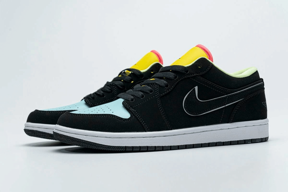Men's Air Jordan 1 Low Black Yellow Blue Shoes