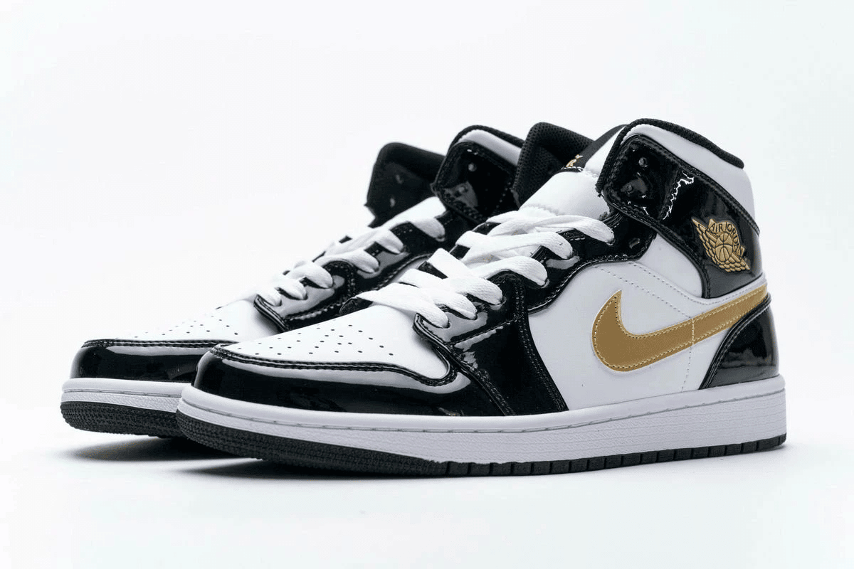 Men's Air Jordan 1 Mid Gold Patent Leather Shoes
